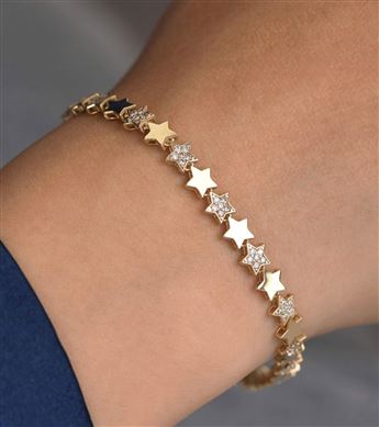 Taşlı Yıldız Dizilim Bileklik | 14K