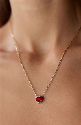 Kırmızı Taş Kalp Kolye | 14K