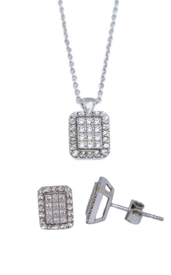 Pırlanta Baget Küpe Kolye Set